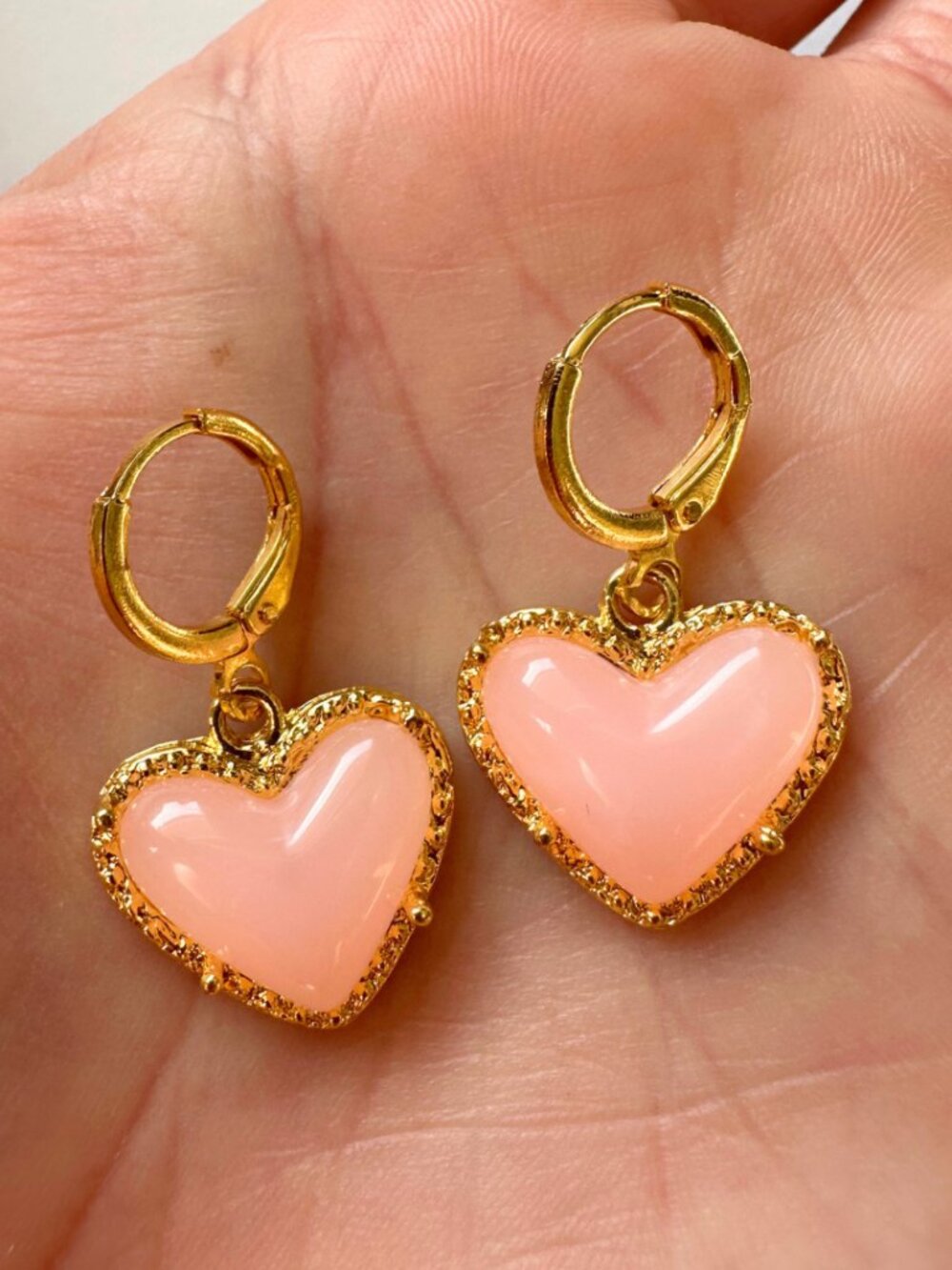 Never Used Ari Heart Huggie Earrings Rose Quartz Gold Plated